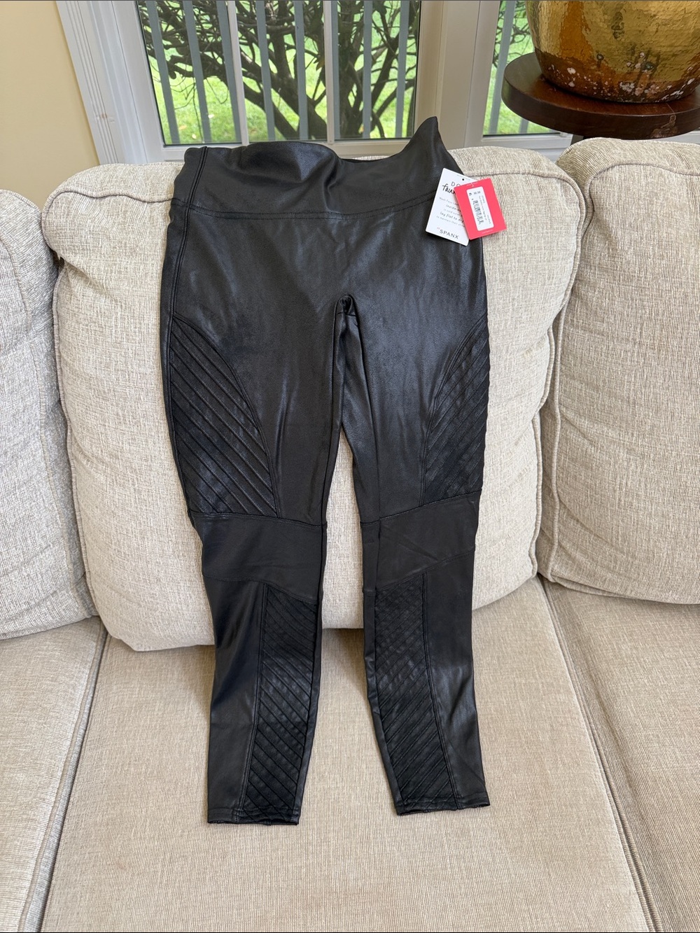 SPANX Black Faux-Leather Moto Jeggings